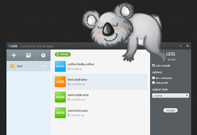 Koala - гуи приложение для комплияции Less, Sass, Compass и CoffeeScript под windows и не только