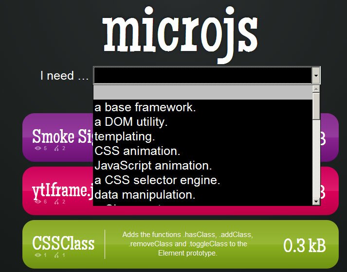 microjs.com - сайт с набором маленьких по размерам js-скриптам