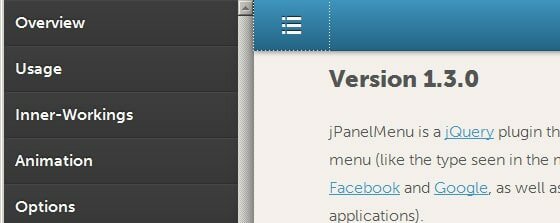 jPanelMenu is a jQuery plugin that creates a paneled-style menu