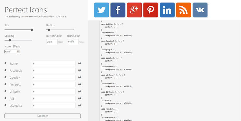 Perfect Icons - онлайн сервис создания социальных кнопок