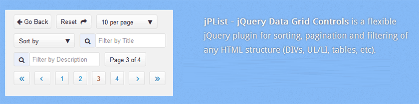 jPList - jQuery Data Grid Controls
